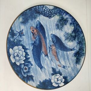 Vintage JAPANESE ART Chop PLATE Koi Fish BLUE JAPAN Art‎ Deco 12.25"